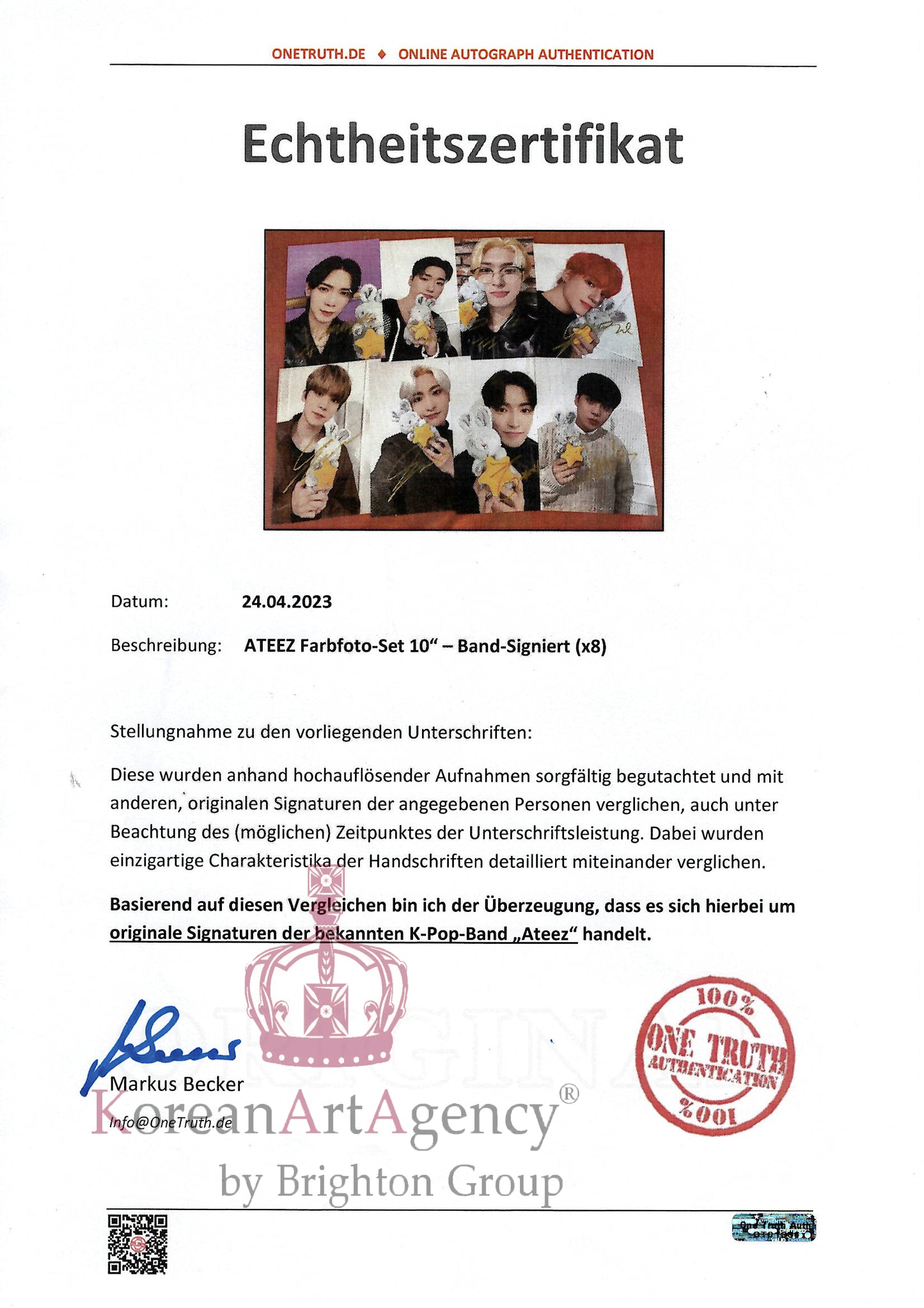 ATEEZ Individual Autographs 8pcs Set Wooyoung Kim Hong Joong San Park Seong Hwa Song Min-gi Jeong Yun-ho Kang Yeo Sang Choi Jong Ho