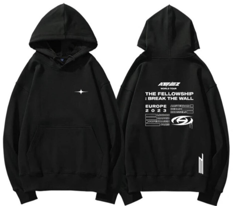 ATEEZ World Tour The Fellowship: Break The Wall Europe Exclusive Hoodie Size: L with Limited 10-inch Ateez Autograph of your choice