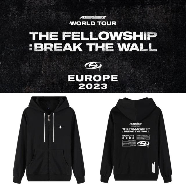 ATEEZ World Tour The Fellowship: Break The Wall Europe Exclusive Hoodie Size: L with Limited 10-inch Ateez Autograph of your choice