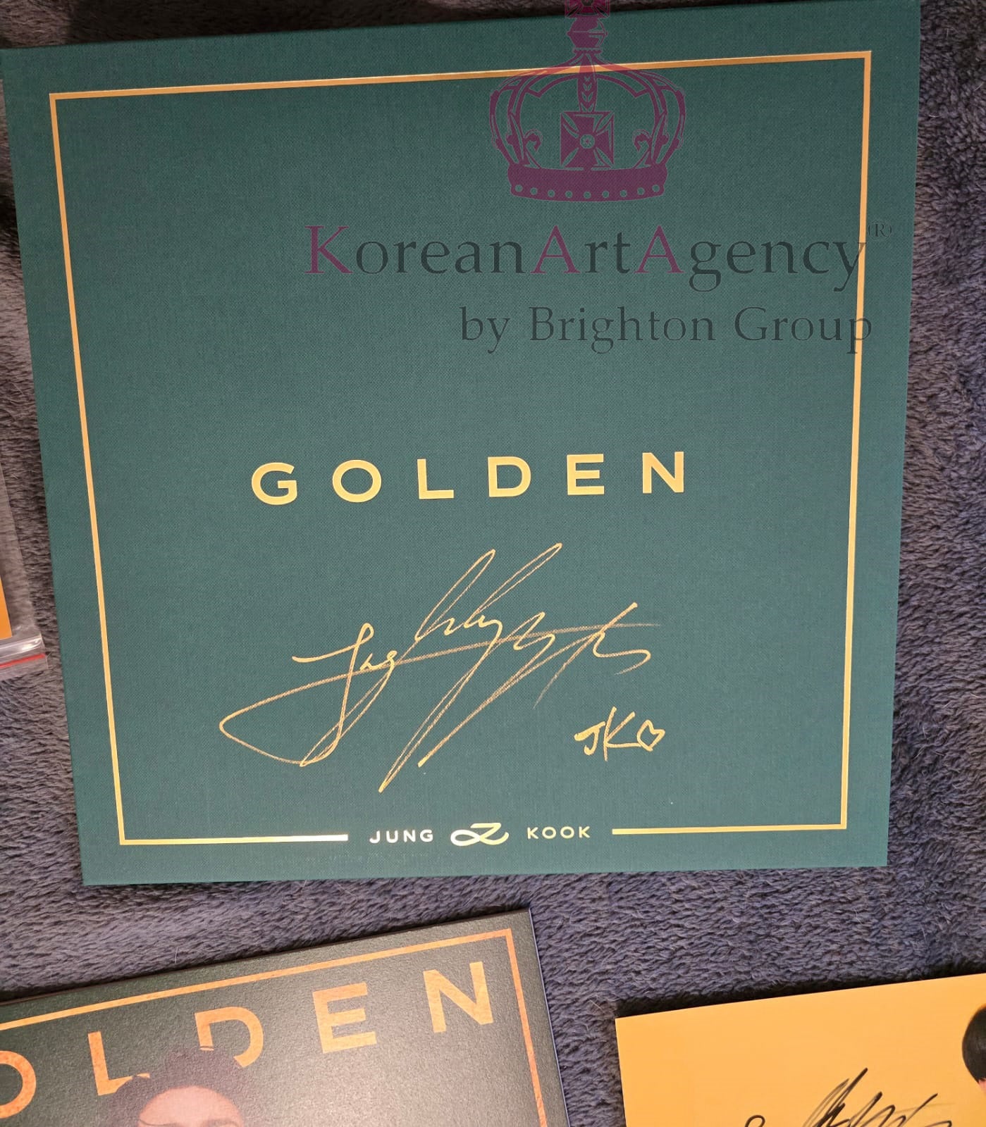 BTS Jungkook Golden Hand-Signed Autographed Album on Golden Record with Bonus Hand-signed Autograph photograph of Jungkook Rare and Limited