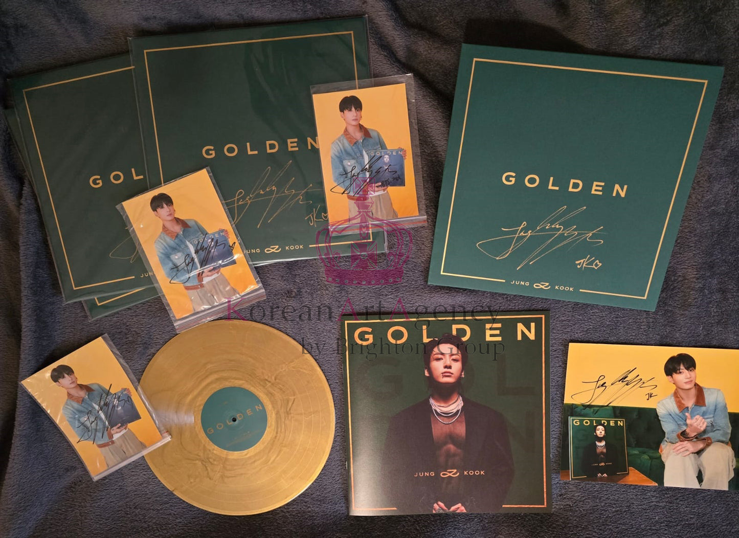 BTS Jungkook Golden Hand-Signed Autographed Album on Golden Record with Bonus Hand-signed Autograph photograph of Jungkook Rare and Limited