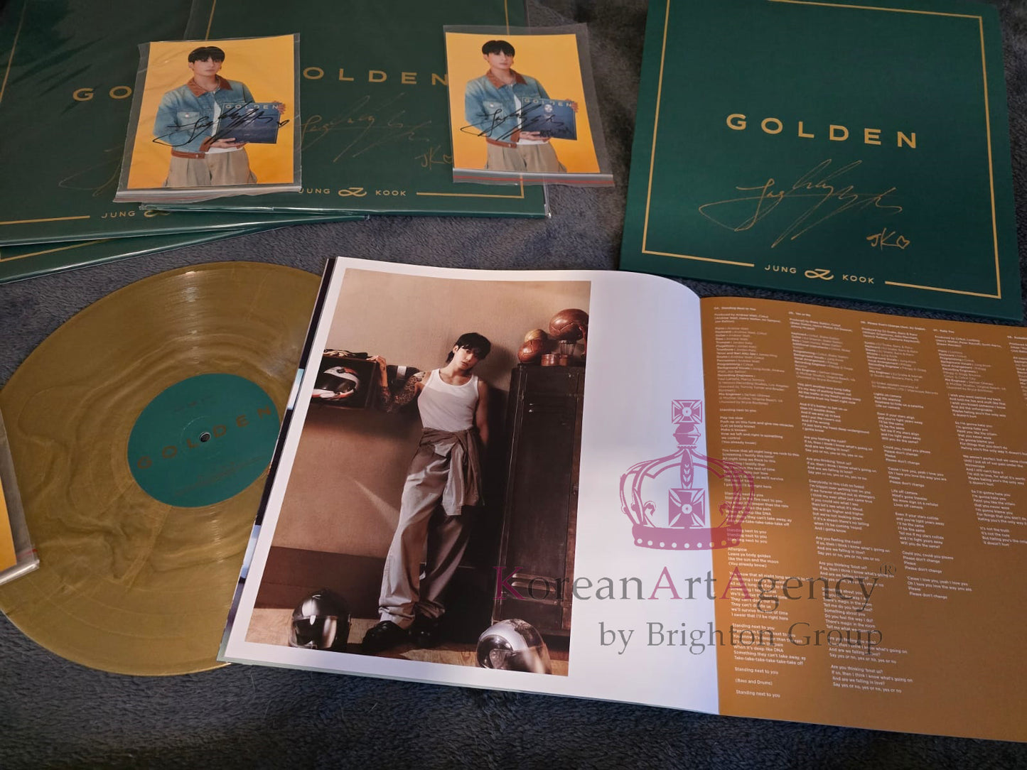 BTS Jungkook Golden Hand-Signed Autographed Album on Golden Record with Bonus Hand-signed Autograph photograph of Jungkook Rare and Limited