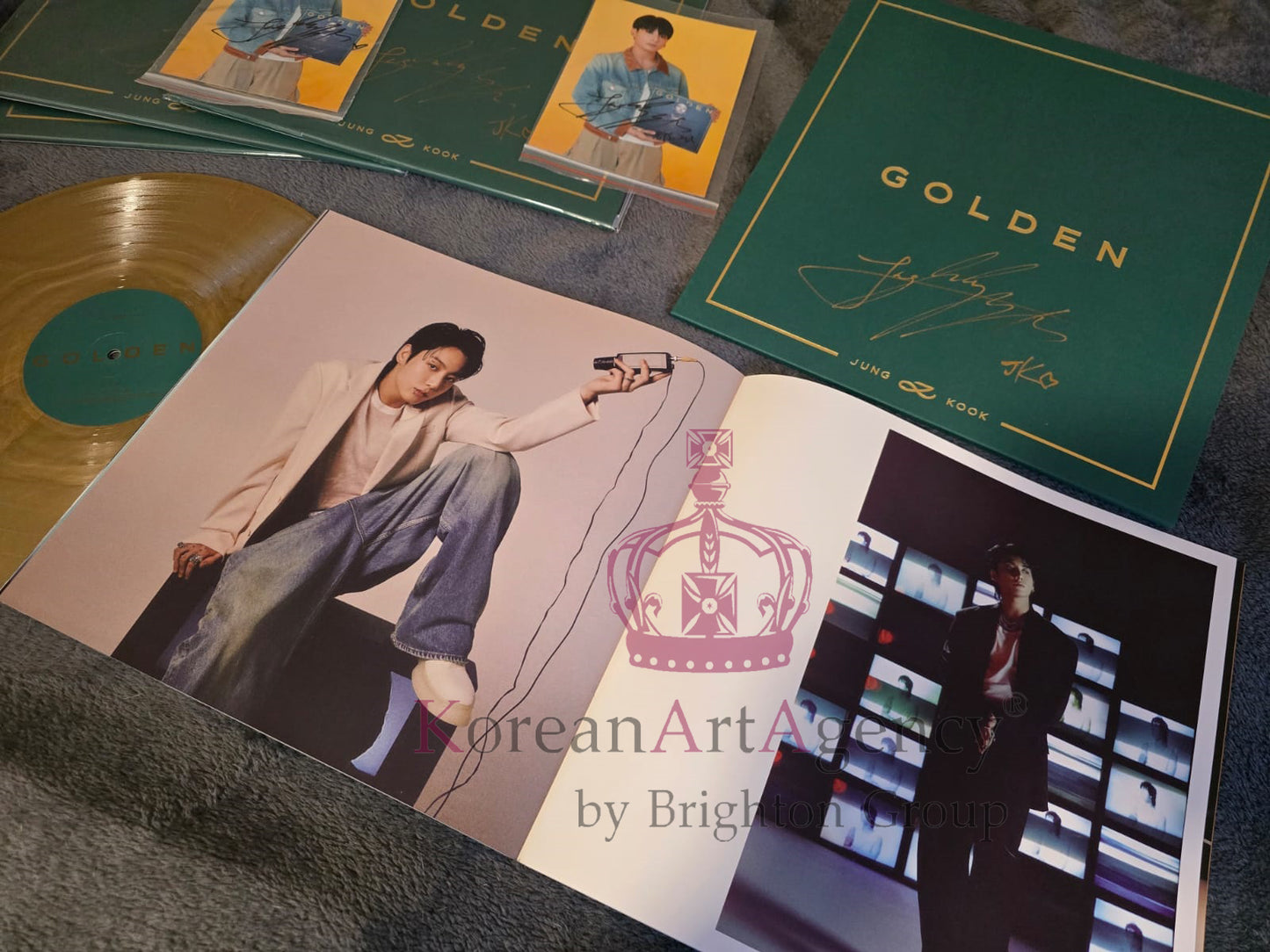 BTS Jungkook Golden Hand-Signed Autographed Album on Golden Record with Bonus Hand-signed Autograph photograph of Jungkook Rare and Limited