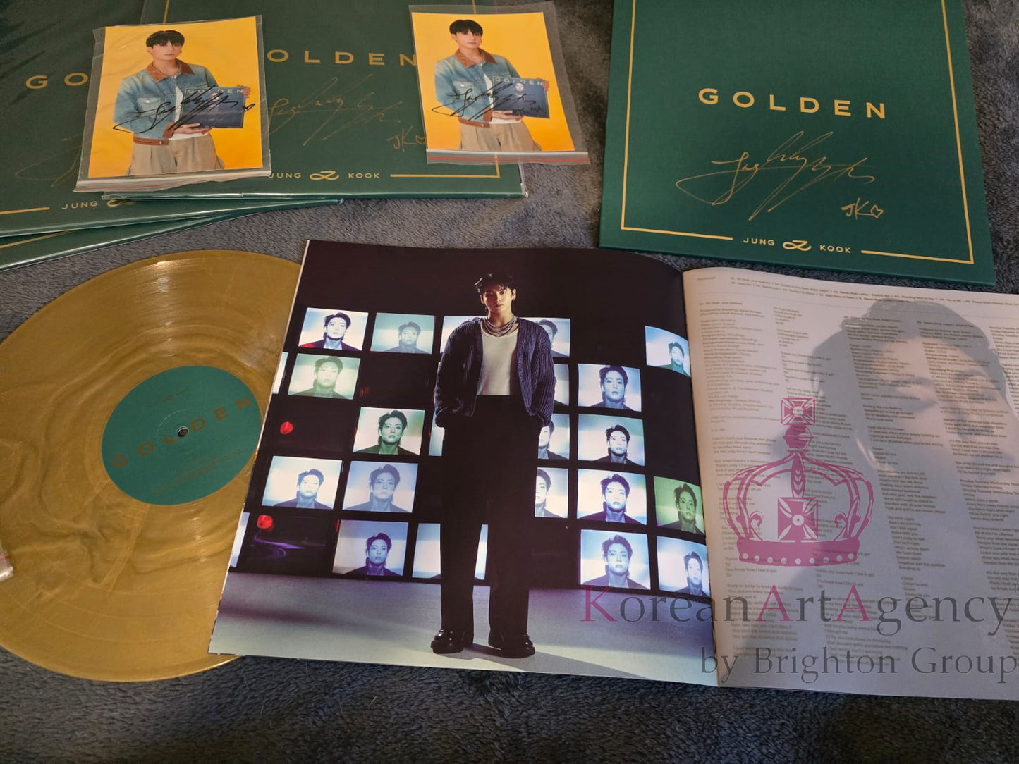 BTS Jungkook Golden Hand-Signed Autographed Album on Golden Record with Bonus Hand-signed Autograph photograph of Jungkook Rare and Limited