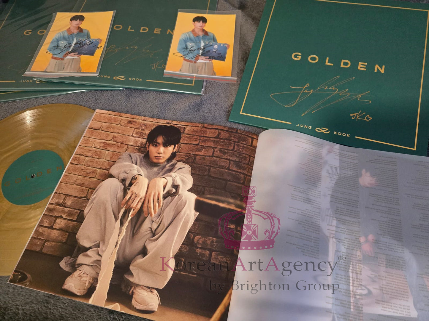 BTS Jungkook Golden Hand-Signed Autographed Album on Golden Record with Bonus Hand-signed Autograph photograph of Jungkook Rare and Limited