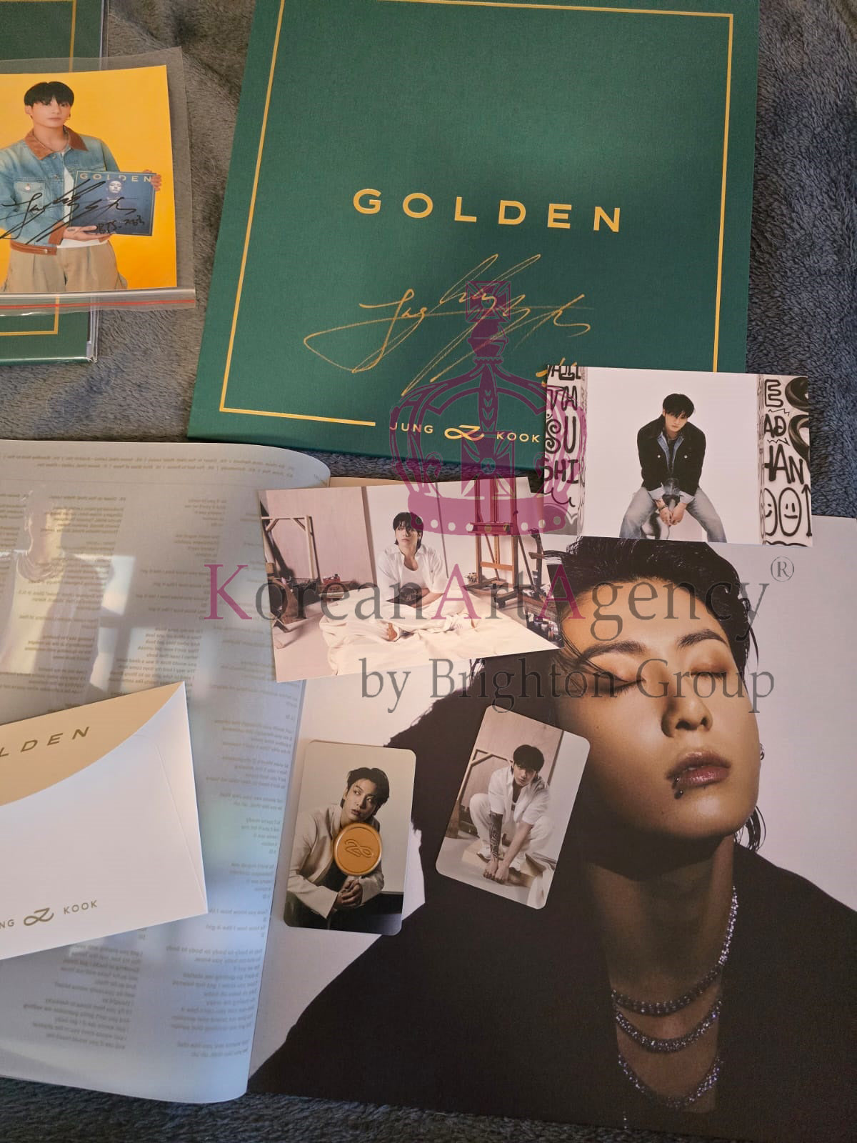 BTS Jungkook Golden Hand-Signed Autographed Album on Golden Record with Bonus Hand-signed Autograph photograph of Jungkook Rare and Limited